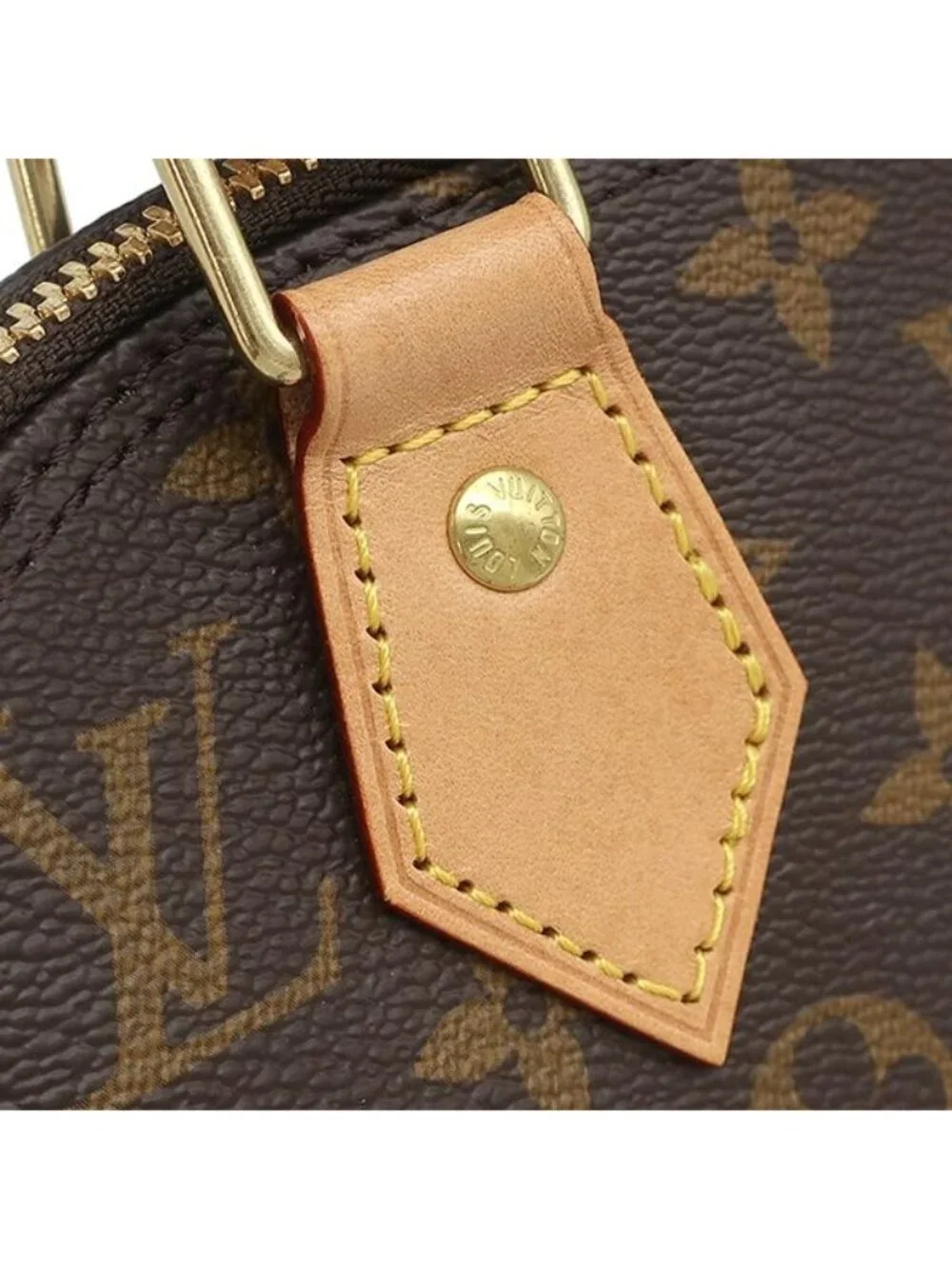 Louis Vuitton 2-Way Bag Alma BB Monogram Canvas Gold Brown Handbag Padlock